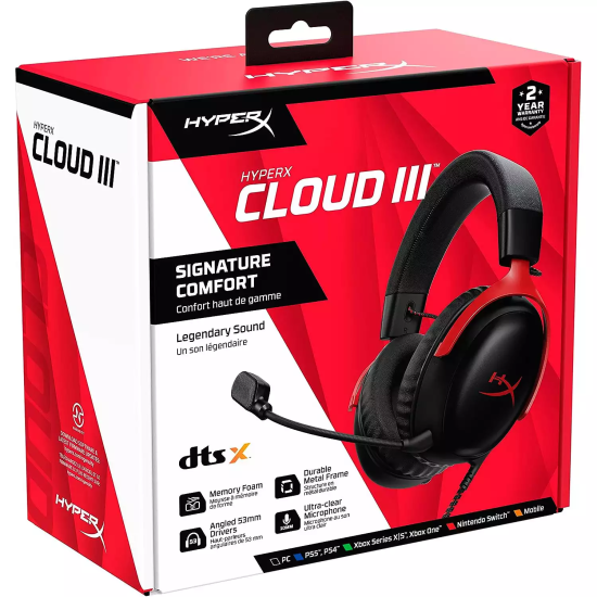 HyperX Cloud III – Wired Gaming Headset, PC, PS5, Xbox Series X|S, Angled 53mm Drivers, DTS, Memory Foam, Durable Frame, Ultra-Clear 10mm Mic, USB-C, USB-A, 3.5mm – Black/Red HyperX Cloud III – Wired Gaming Headset, PC, PS5, Xbox Series X|S, Angled 53mm Drivers, DTS, Memory Foam, Durable Frame, Ultra-Clear 10mm Mic, USB-C, USB-A, 3.5mm – Black/Red