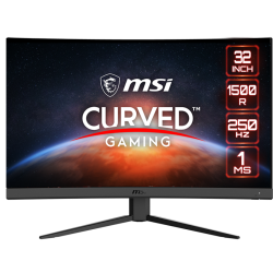 MSI G32C4X, 32″ Gaming Monitor, 1920 x 1080 (FHD) Curved Gaming Monitor, 1 ms, 250Hz, FreeSync, 1500R, HDMI, DisplayPort, Tilt Adjustable, Black