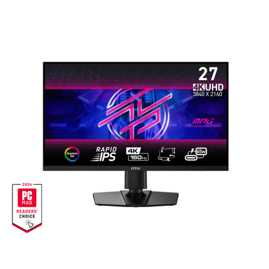 MSI MPG274URF QD 27-inch 160Hz (4K) Monitor, Adaptive-Synch, HDMI, DisplayPort, VESA Mountable, Tilt, Height Adjustable, Speaker, 0.5ms, Black