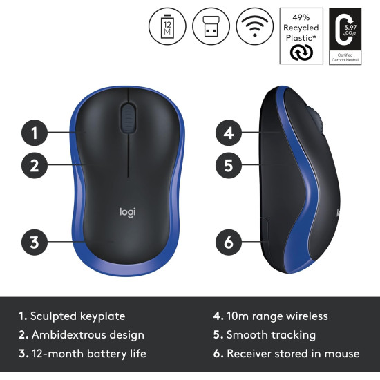 Logitech M185 Blue Wireless Mouse