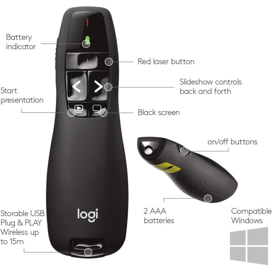 Logitech R400 Wireless Presenter - Black