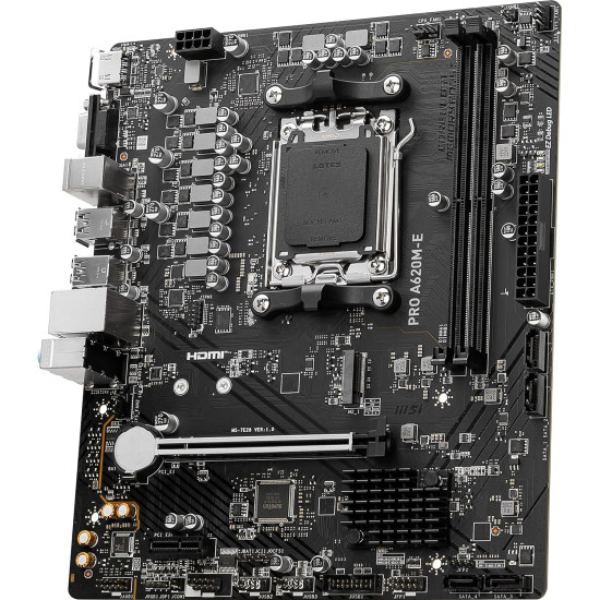 MSI PRO A620M-E ProSeries Motherboard AMD AM5 DDR5 PCIe 4.0 SATA 6Gb s M.2 USB 3.2 Gen 1 Gbps LAN DVI HDMI mATX