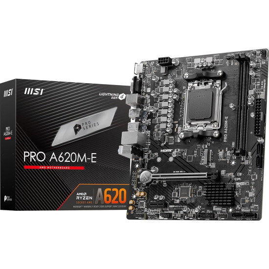MSI PRO A620M-E ProSeries Motherboard AMD AM5 DDR5 PCIe 4.0 SATA 6Gb s M.2 USB 3.2 Gen 1 Gbps LAN DVI HDMI mATX