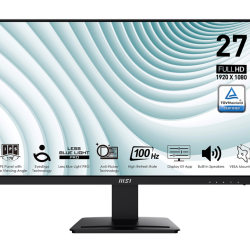 MSI Pro MP273A, 27 inch , 1920 x 1080 (FHD), IPS, 100Hz, TUV Certified Eyesight Protection, 4ms, Displayport, HDMI, Tilt, Black