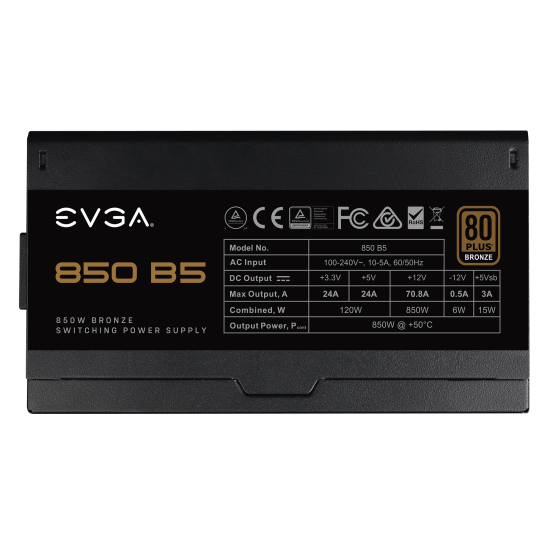 EVGA 850 B5, 80 Plus BRONZE 850W, Fully Modular, EVGA ECO Mode, 5 Year Warranty, Compact 150mm Size, Power Supply 220-B5-0850-V1